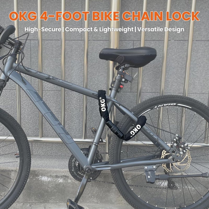 OKG Bike Chain Lock - 4 Foot, 1/4 inch Thick Square Cut Proof Chain, Hardened Alloy Steel Anti Theft Chain Lock for Bike, ATV, Scooter, Trailer, Moped, Grill, Gate Fence - Image 4